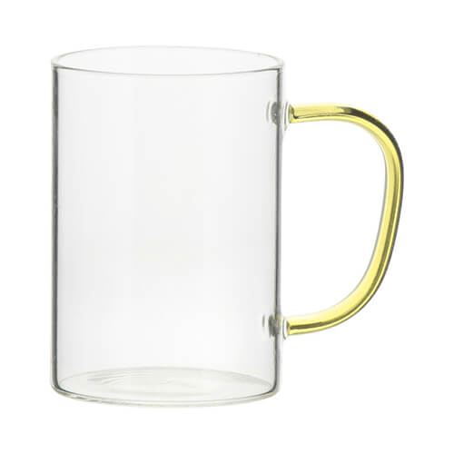 Glass mug for sublimation with yellow handle 360 ml  3.30 eur