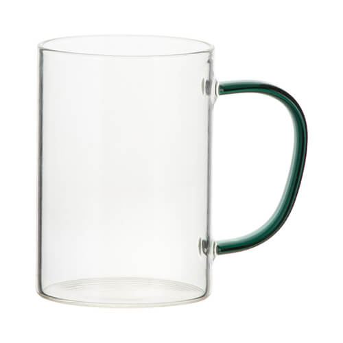 Glass mug for sublimation with green handle 360 ml  3.30 eur