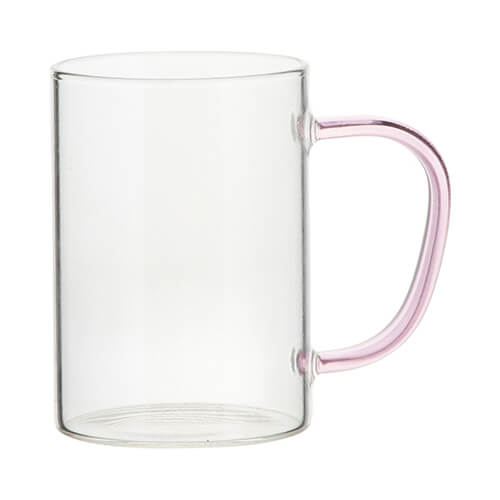 Glass mug for sublimation with pink handle 360 ml  3.30 eur
